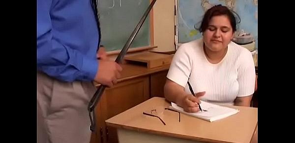  Big tits chubby student loves to give teacher a super sexy sloppy blowjob